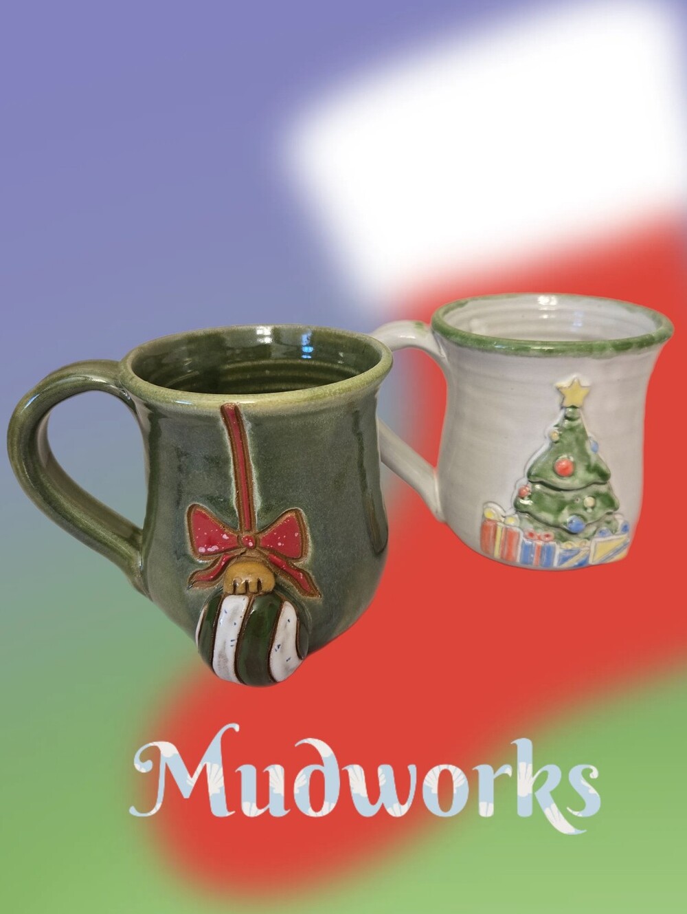 Mudworks Pottery Mugs Set Of 3D Christmas Tree & Ornament Holiday Collection